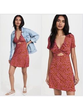 Free People Marsaille Cutout Tie Waist Mini Dress in Rust Combo Size Large
